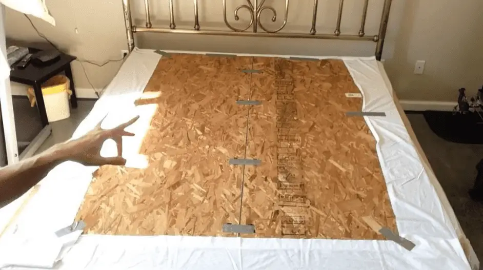plywood between purple mattress and box spring